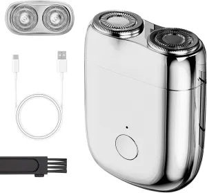 New Model Mini Dual-Head Electric Shaver, Upgrade Pocket Shaver, Washable Double Head Razor, USB Electric Mini Portable Razor, Rechargeable Waterproof Electric for Men (Silver)