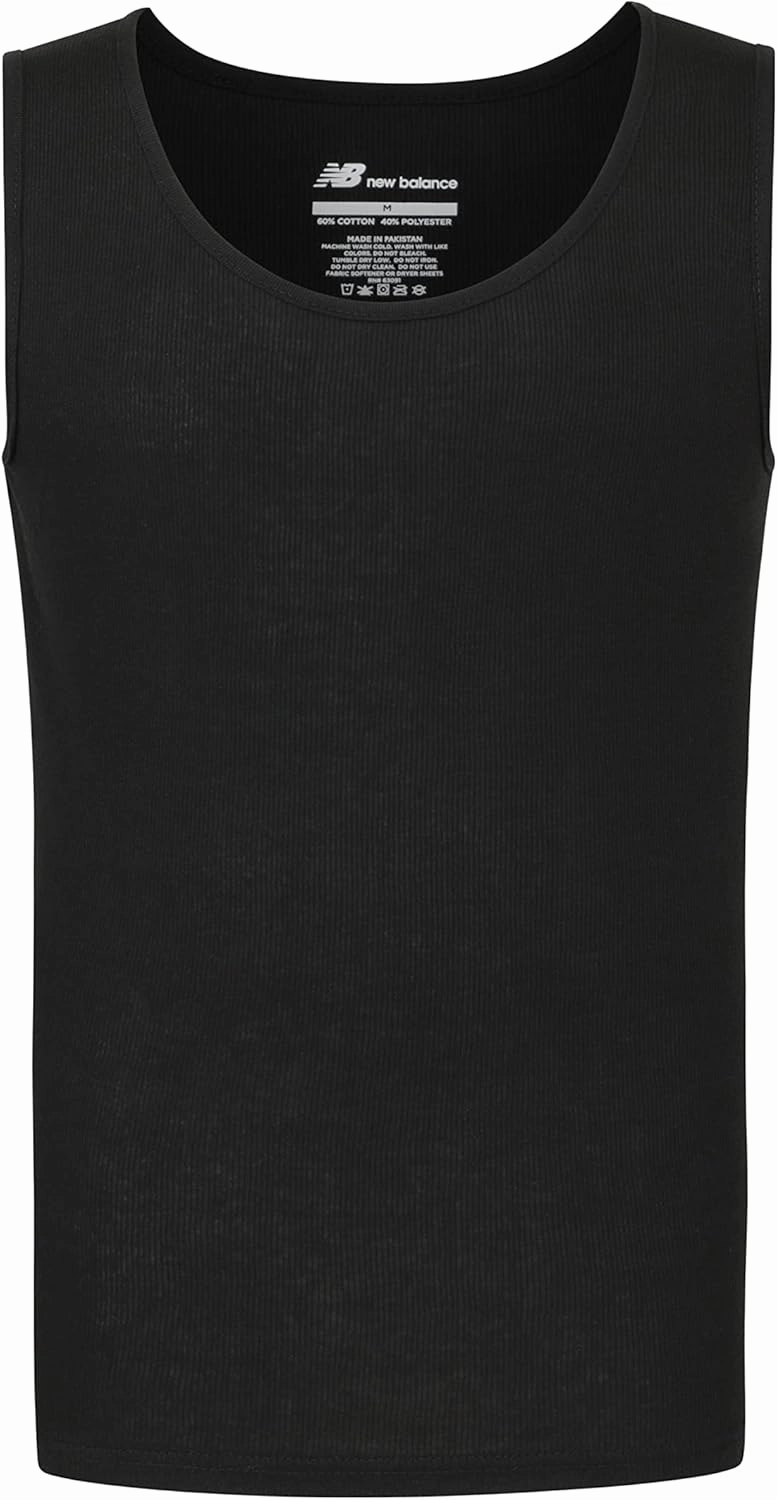 New Balance Men's Cotton Performance Rib Sleeveless Tank Top Undershirt (3 Pack Or 4 Pack)