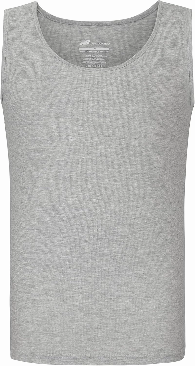 New Balance Men's Cotton Performance Rib Sleeveless Tank Top Undershirt (3 Pack Or 4 Pack)