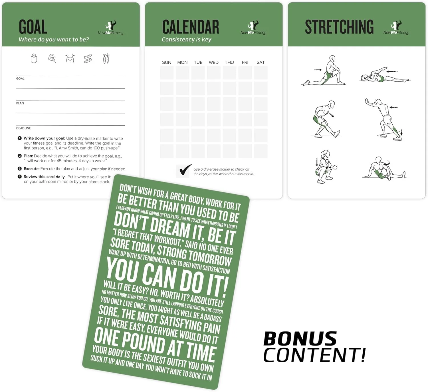 NewMe Fitness Resistance Bands Workout Cards, Instructional Fitness Deck for Women & Men, Beginner Fitness Guide to Training Exercises at Home or Gym
