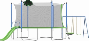 NicBex 12FT Trampoline with Slide and Swings, ASTM Approved Large Recreational Trampoline with Basketball Hoop and Ladder, Outdoor Backyard Trampoline with Net, Capacity for Kids and Adults, Green