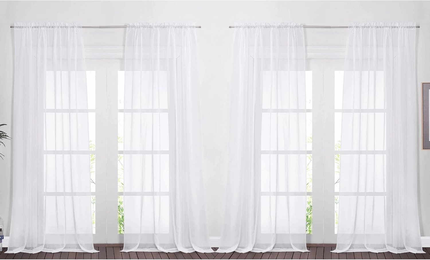 NICETOWN 4 Panels Sheer Curtains 95 - Plain Tulle Voile Panel Window Drapes/Draperies Set for Hall (4 Pieces, W60 x L95, White)