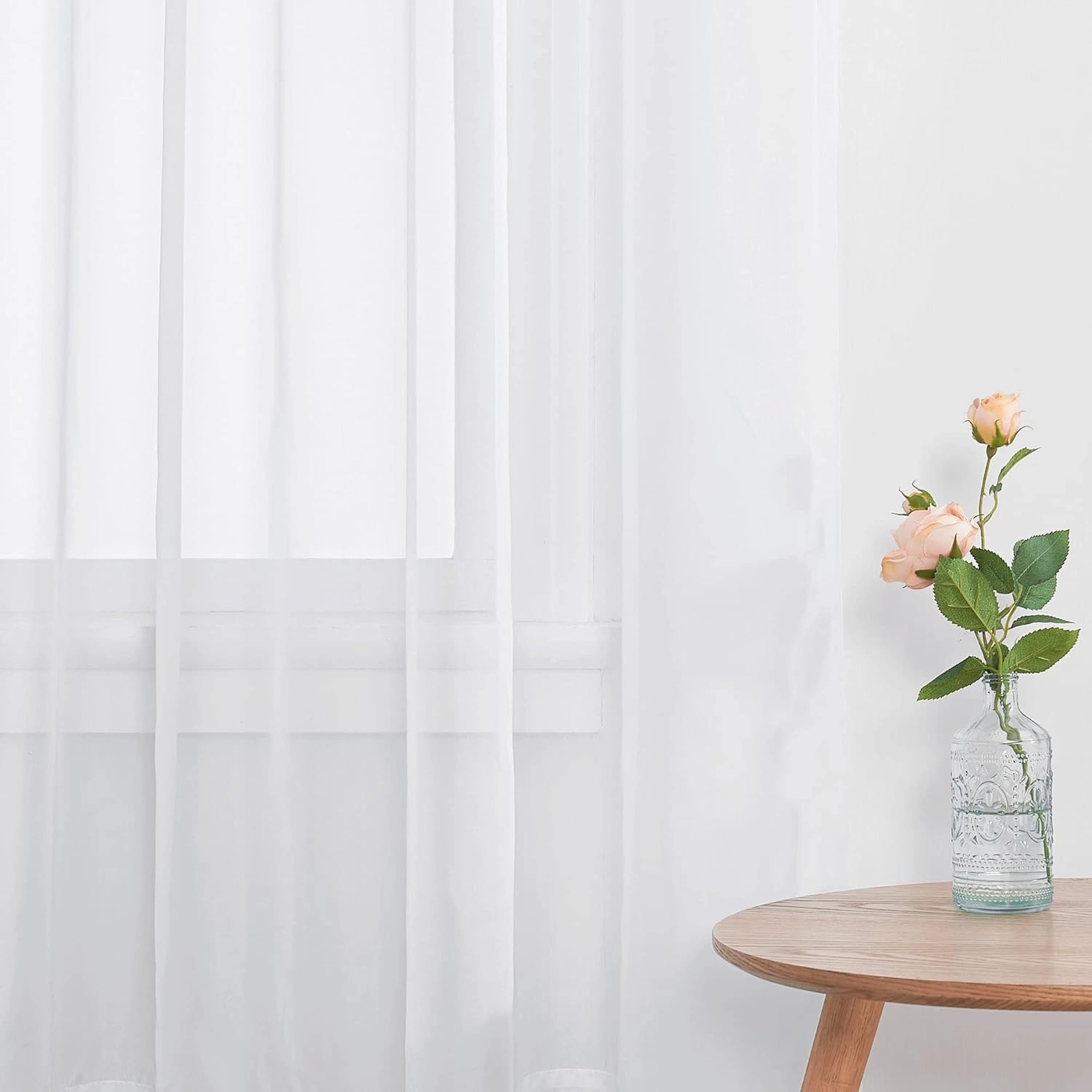 NICETOWN 4 Panels Sheer Curtains 95 - Plain Tulle Voile Panel Window Drapes/Draperies Set for Hall (4 Pieces, W60 x L95, White)