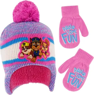 Nickelodeon girls Winter Hat and Mittens Set, Paw Patrol's Marshall, Chase and Skye Toddler Beanie for Ages 2-4