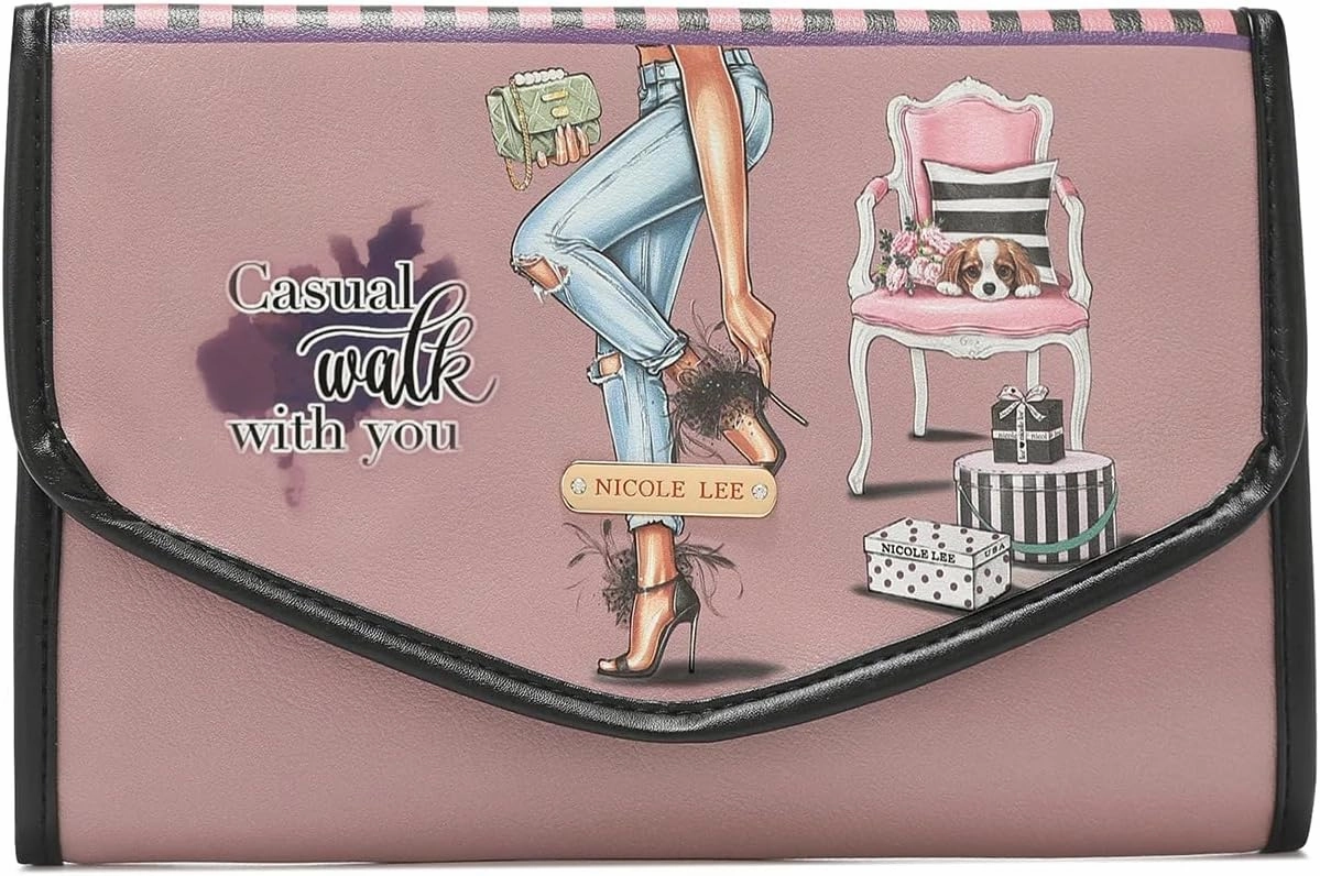 NICOLE LEE Travel Jewelry Organizer with Zipper Pockets, Foldable Roll for Rings, Earrings, Necklaces, Bracelets, Watches (Casual Walk)