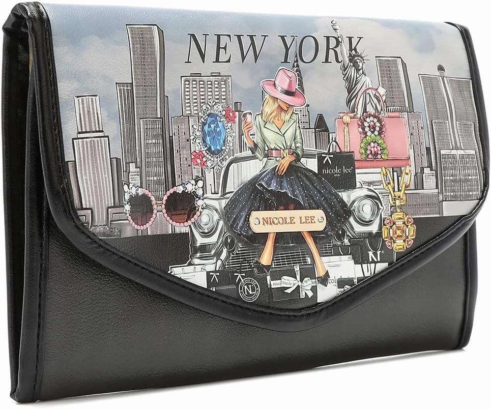 NICOLE LEE Travel Jewelry Organizer with Zipper Pockets, Foldable Roll for Rings, Earrings, Necklaces, Bracelets, Watches (Success in New York)