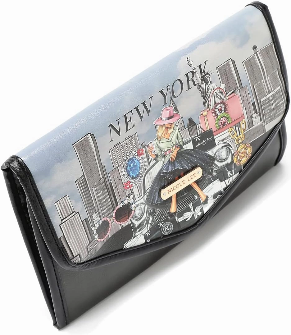 NICOLE LEE Travel Jewelry Organizer with Zipper Pockets, Foldable Roll for Rings, Earrings, Necklaces, Bracelets, Watches (Success in New York)