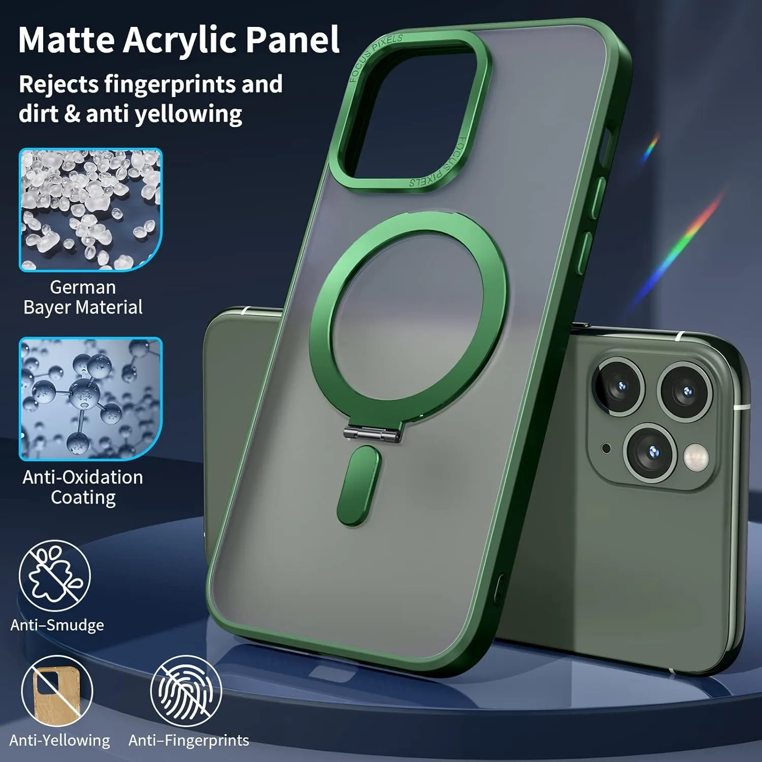 niufoey Magnetic Case for iPhone 14 Pro Max Case with Invisible Stand,[Compatible with Mag Safe][Translucent Matte Case][Tempered Glass Screen Protector Camera Lens Protector] 6.7 Inch,Green