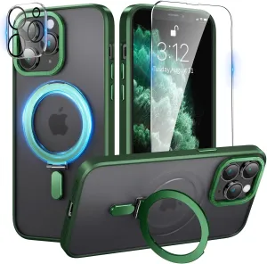 niufoey Magnetic Case for iPhone 14 Pro Max Case with Invisible Stand,[Compatible with Mag Safe][Translucent Matte Case][Tempered Glass Screen Protector Camera Lens Protector] 6.7 Inch,Green
