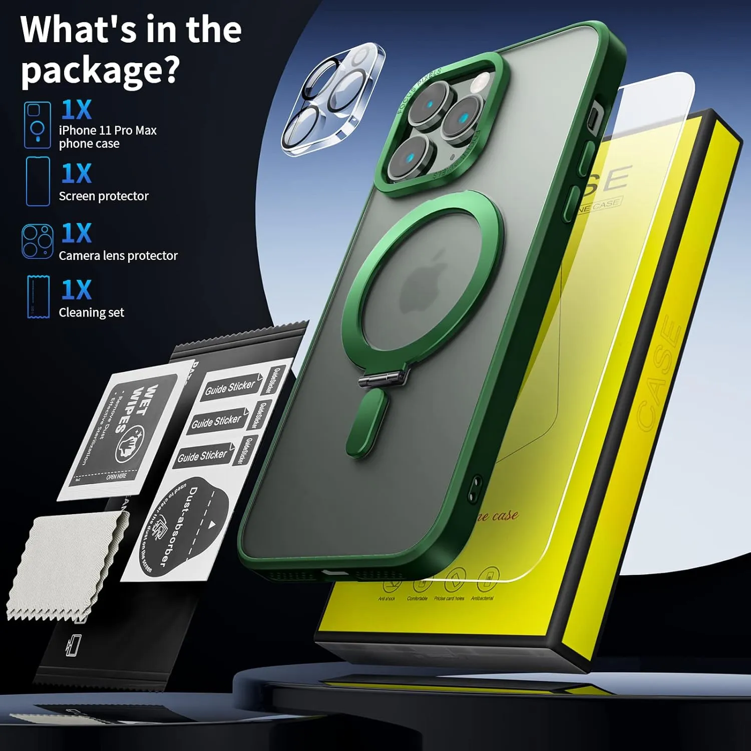 niufoey Magnetic Case for iPhone 14 Pro Max Case with Invisible Stand,[Compatible with Mag Safe][Translucent Matte Case][Tempered Glass Screen Protector Camera Lens Protector] 6.7 Inch,Green