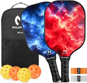 niupipo Pickleball Paddles Set of 2/4, USAPA Approved Fiberglass Surface, Polypropylene Honeycomb Core, Cushion Grip, Lightweight Pickleball Rackets with 2 Indoor and 2 Outdoor Balls, Portable Bag