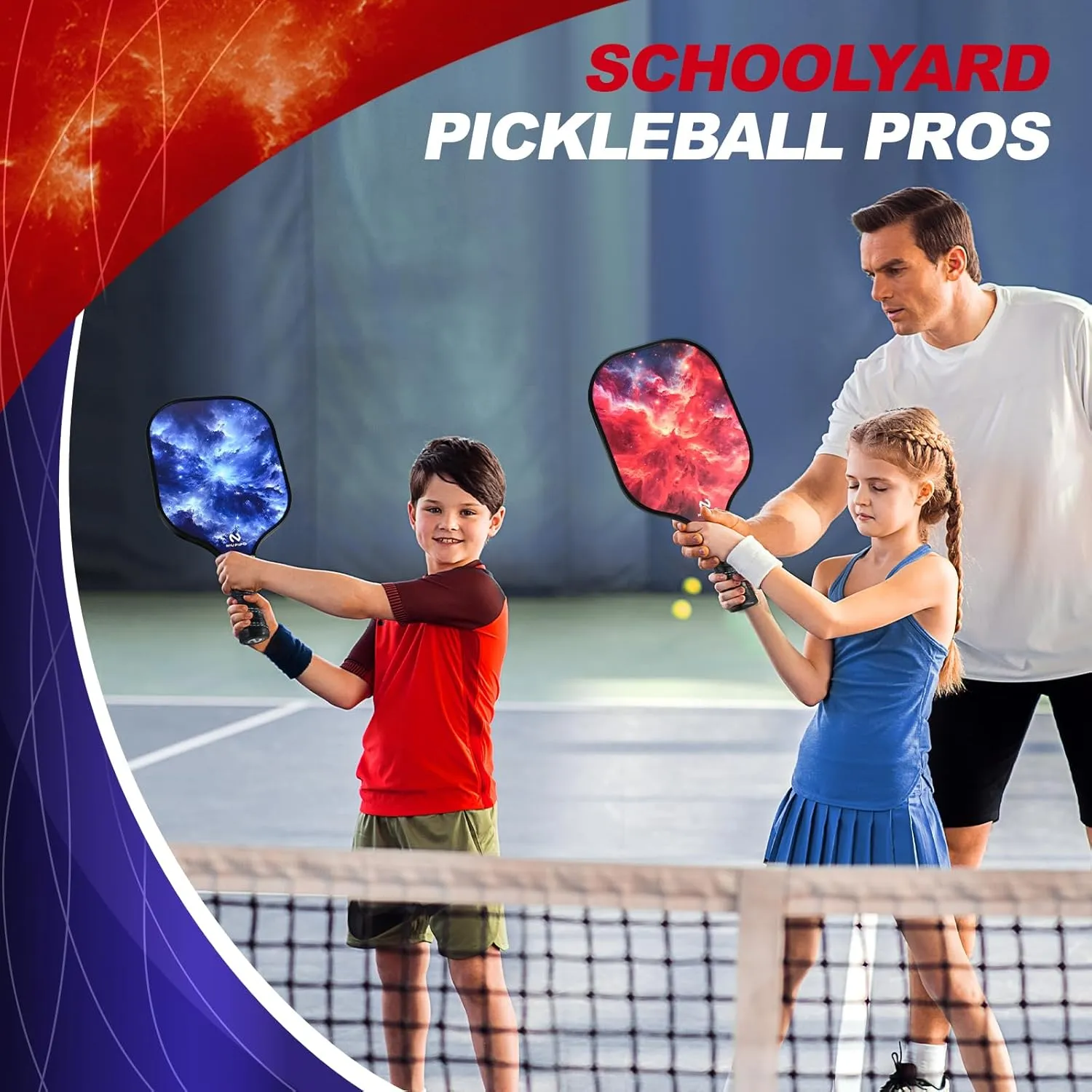 niupipo Pickleball Paddles Set of 2/4, USAPA Approved Fiberglass Surface, Polypropylene Honeycomb Core, Cushion Grip, Lightweight Pickleball Rackets with 2 Indoor and 2 Outdoor Balls, Portable Bag