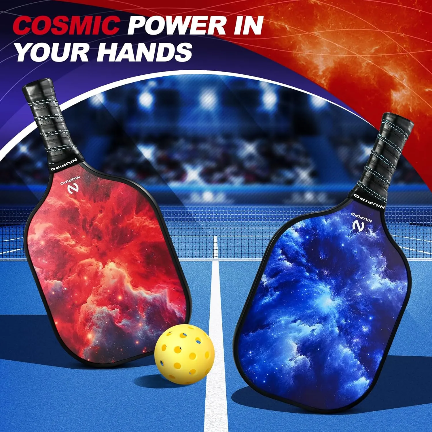 niupipo Pickleball Paddles Set of 2/4, USAPA Approved Fiberglass Surface, Polypropylene Honeycomb Core, Cushion Grip, Lightweight Pickleball Rackets with 2 Indoor and 2 Outdoor Balls, Portable Bag