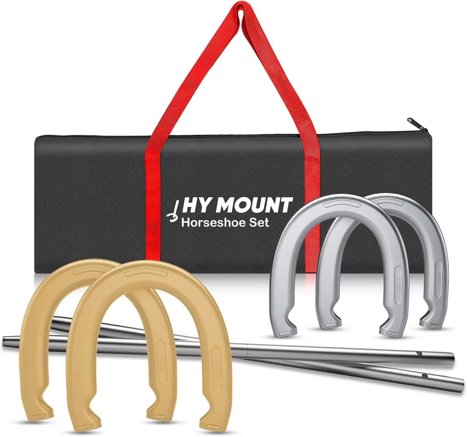 NQV Horseshoe Outdoor Game Set –Horse Shoe Game Kit,Sports Horseshoes Sets, Includes 4 Steel Horseshoes, 2 Metal Stakes & Carry Bag – Perfect for Lawn, Backyard, or Tailgating
