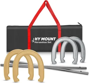 NQV Horseshoe Outdoor Game Set –Horse Shoe Game Kit,Sports Horseshoes Sets, Includes 4 Steel Horseshoes, 2 Metal Stakes & Carry Bag – Perfect for Lawn, Backyard, or Tailgating