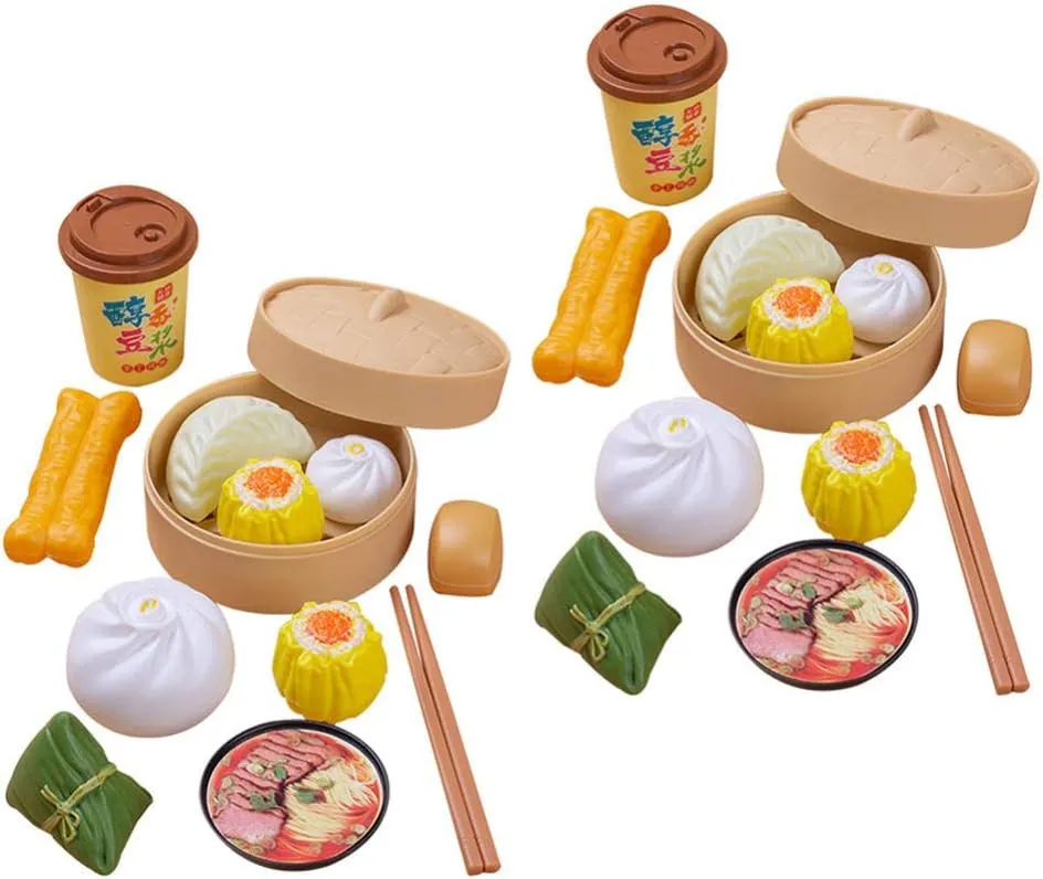 NUOBESTY 26pcs Dim Sum Toy Steamer Buns Chinese Breakfast Toy Pretend Play Kitchen Toy for Boys Girls