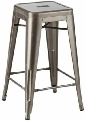 OCC Tolix Style Backless Metal Industrial Stacking Counter Height Stool Gunmetal - Set of 2