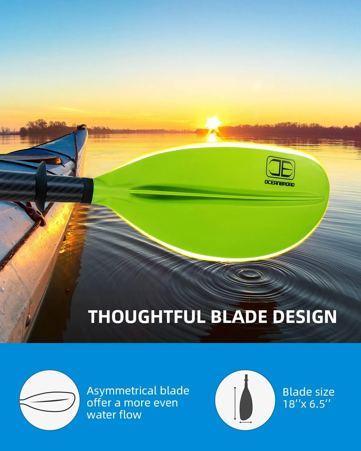 OCEANBROAD Adjustable Carbon Fiber Kayak Paddle 86in/220cm to 94in/240cm Kayaking Oar for Adults with Paddle Leash 1 Paddle
