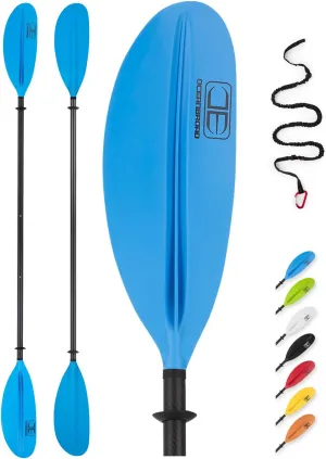 OCEANBROAD Adjustable Carbon Fiber Kayak Paddle 86in/220cm to 94in/240cm Kayaking Oar for Adults with Paddle Leash 1 Paddle