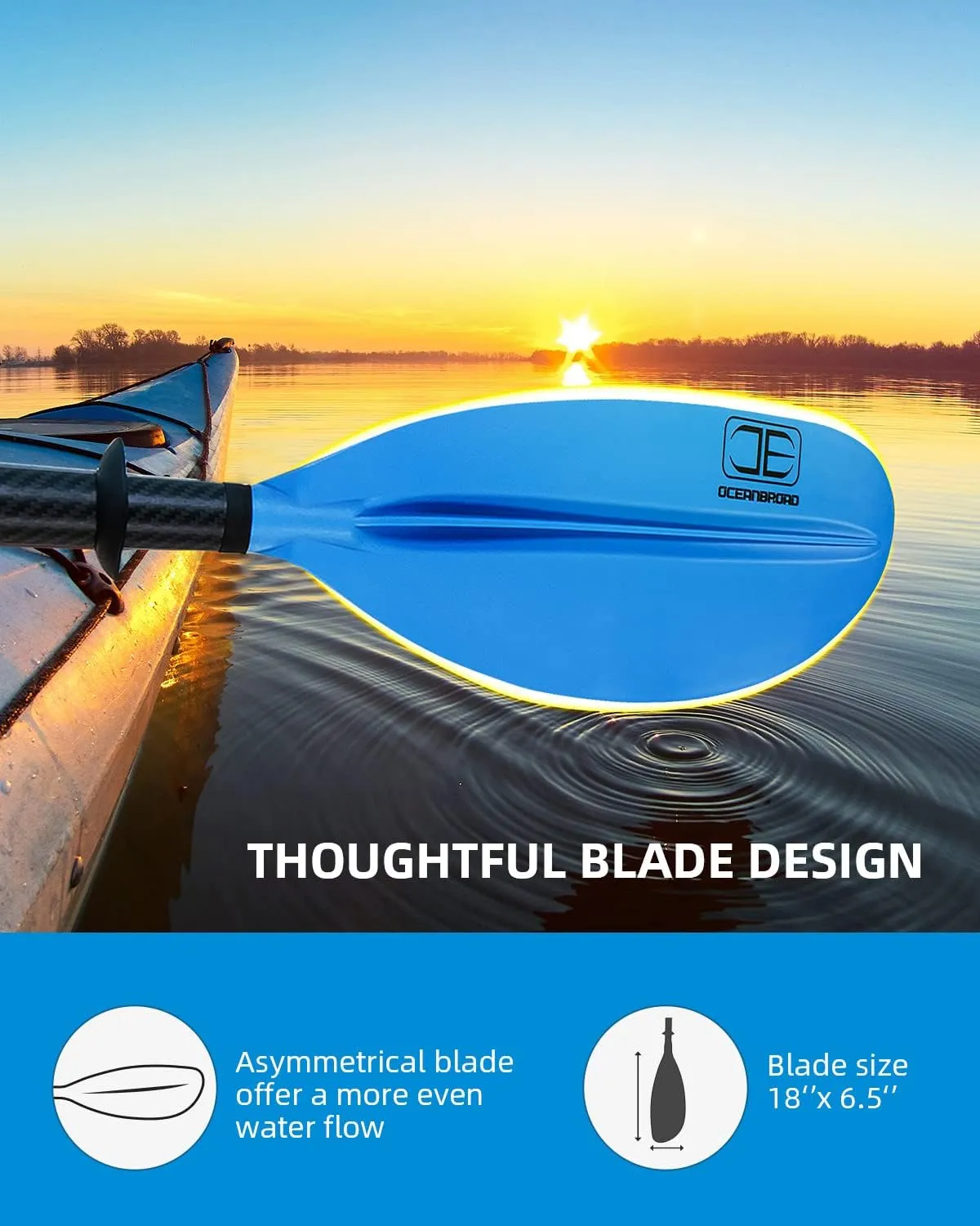 OCEANBROAD Adjustable Carbon Fiber Kayak Paddle 86in/220cm to 94in/240cm Kayaking Oar for Adults with Paddle Leash 1 Paddle