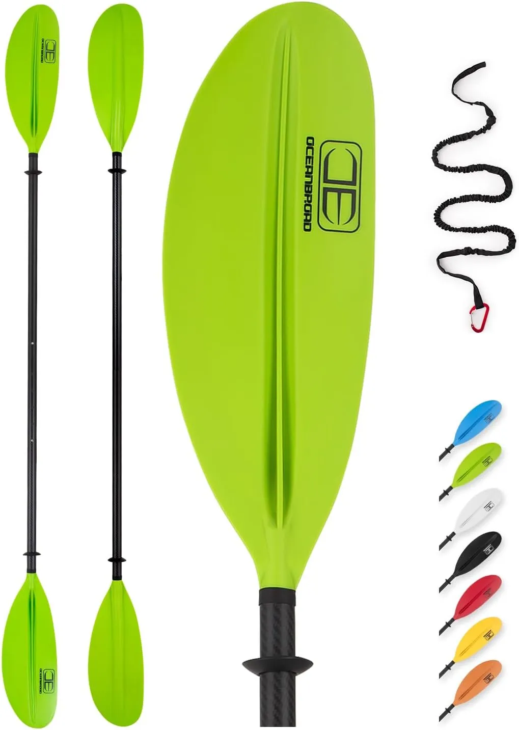 OCEANBROAD Adjustable Carbon Fiber Kayak Paddle 86in/220cm to 94in/240cm Kayaking Oar for Adults with Paddle Leash 1 Paddle