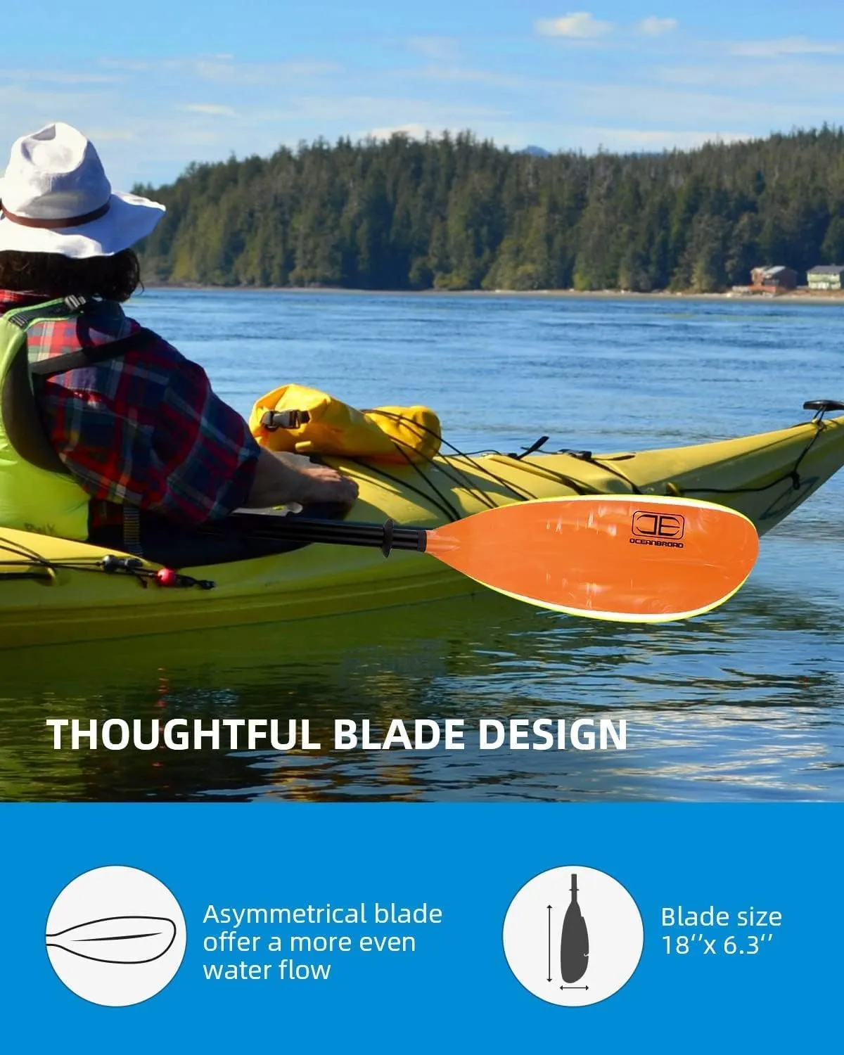 OCEANBROAD Adjustable Fishing Kayak Paddle - 94in/240cm-98in/250cm-102in/260cm Aluminum Alloy Shaft with Paddle Leash
