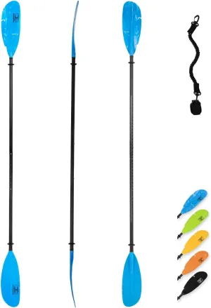 OCEANBROAD Adjustable Fishing Kayak Paddle - 94in/240cm-98in/250cm-102in/260cm Aluminum Alloy Shaft with Paddle Leash