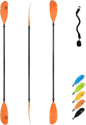 OCEANBROAD Adjustable Fishing Kayak Paddle - 94in/240cm-98in/250cm-102in/260cm Aluminum Alloy Shaft with Paddle Leash