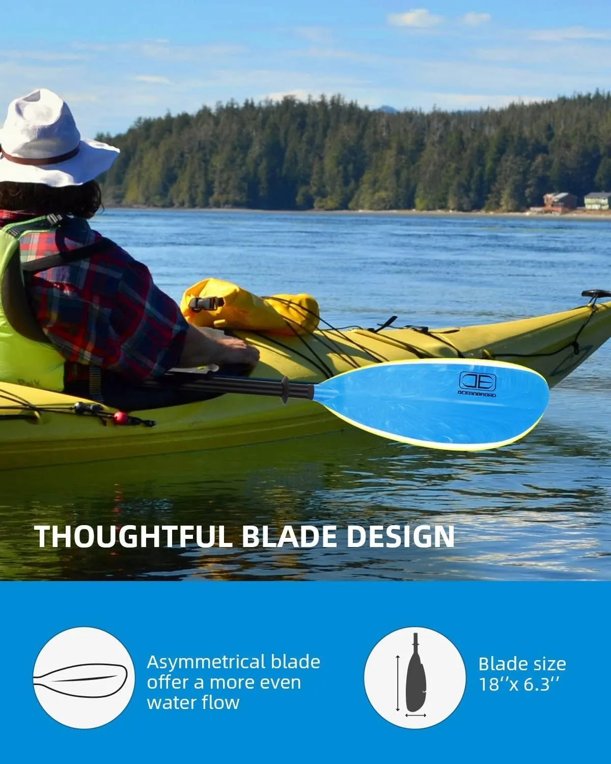 OCEANBROAD Adjustable Fishing Kayak Paddle - 94in/240cm-98in/250cm-102in/260cm Aluminum Alloy Shaft with Paddle Leash