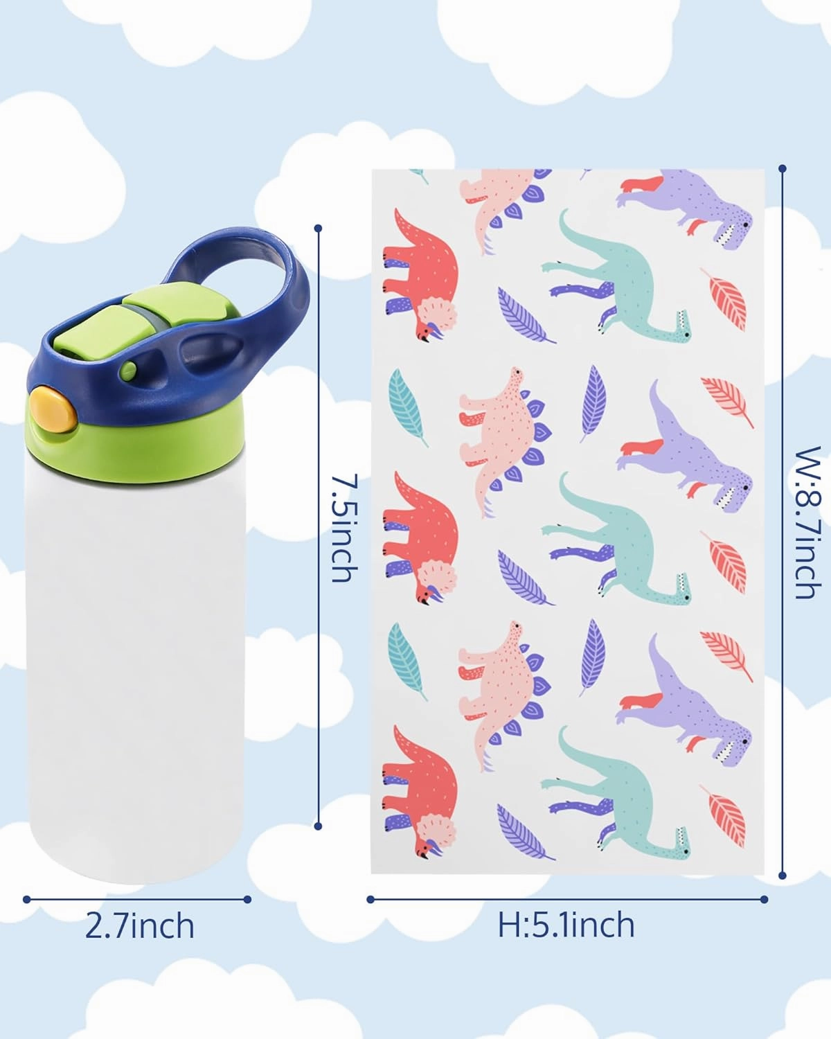OFFNOVA Kids Sublimation Tumbler, 16Pack 12oz Kids Sublimation Water Bottle Blank with Handle, Children Sublimation tumblers Cups for Milk, Soda, Juice, Drinks, 16 Pack Blue&Pink