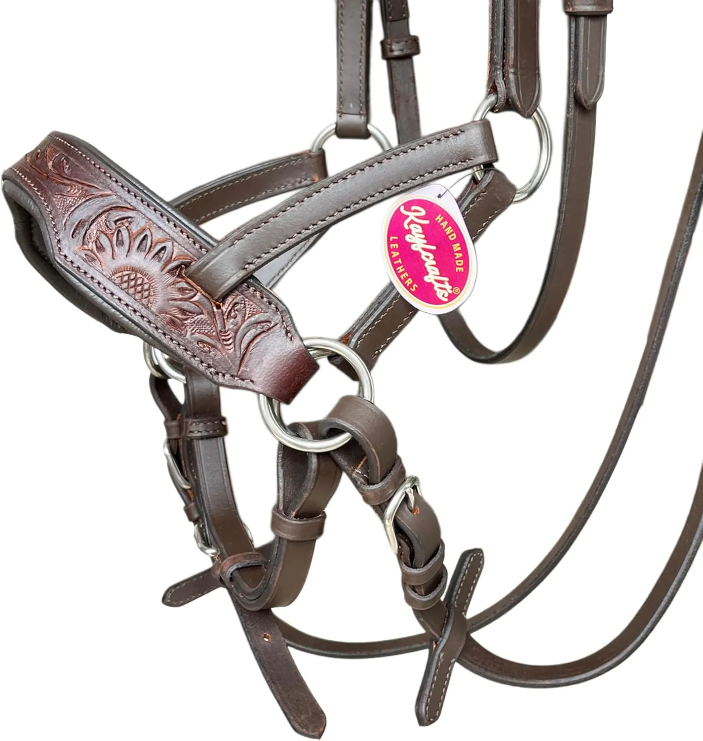 Oiled Leather Horse Side Pull Bitless Bridle Full Leather Reins