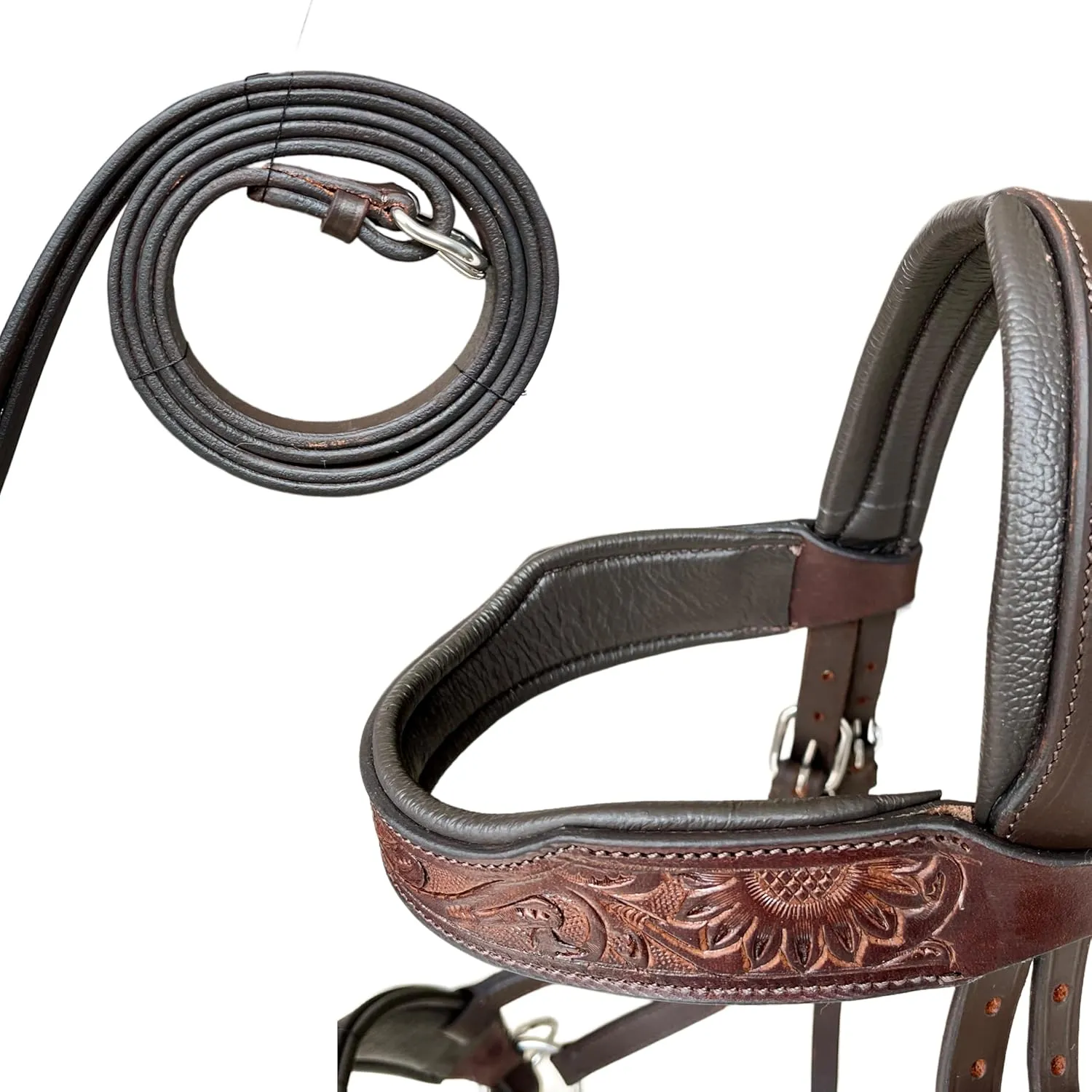 Oiled Leather Horse Side Pull Bitless Bridle Full Leather Reins