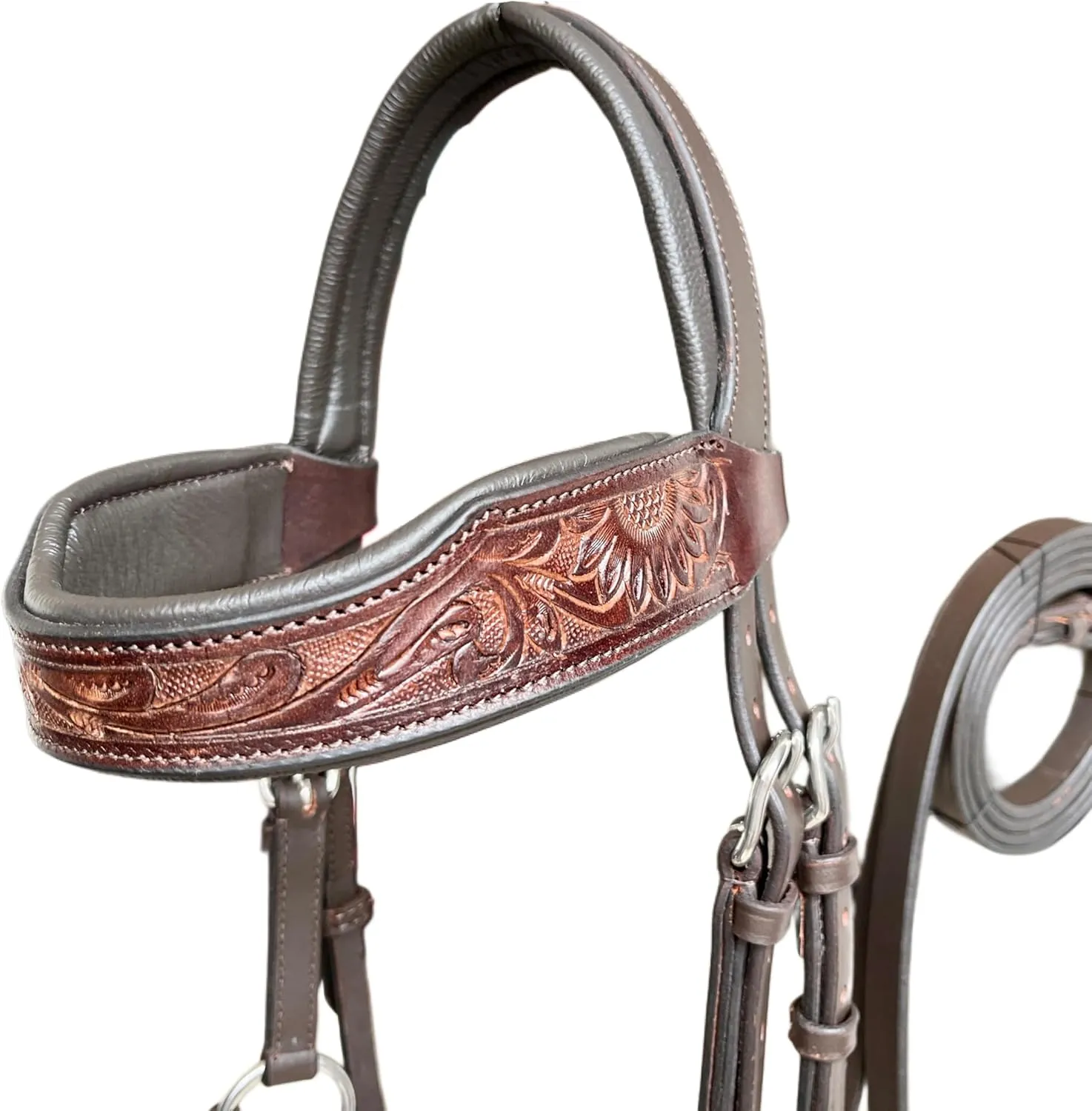 Oiled Leather Horse Side Pull Bitless Bridle Full Leather Reins