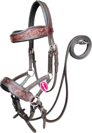 Oiled Leather Horse Side Pull Bitless Bridle Full Leather Reins