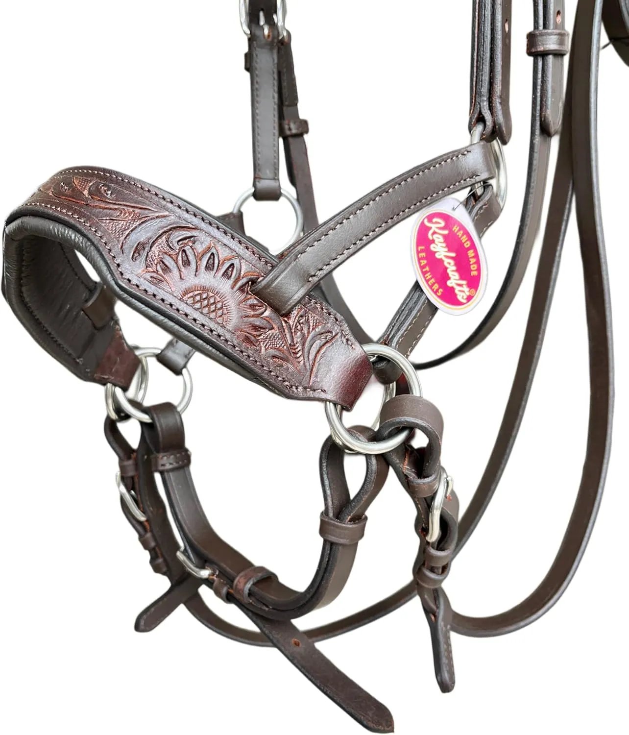 Oiled Leather Horse Side Pull Bitless Bridle Full Leather Reins