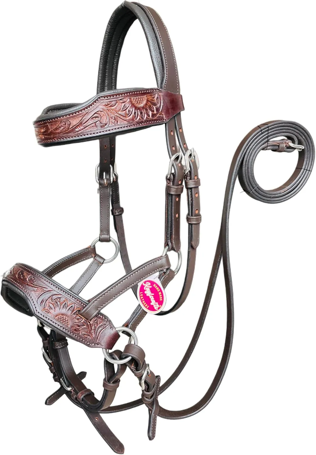 Oiled Leather Horse Side Pull Bitless Bridle Full Leather Reins