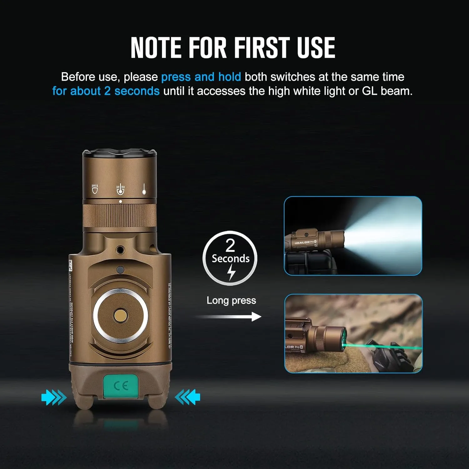 OLIGHT Baldr Pro R 1350 Lumens Magnetic USB Rechargeable Tactical Flashlight with Green Beam and White LED Combo, Rail Mount Weaponlight Compatible with 1913 or GL Rail, Built-in Battery