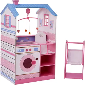 Olivia's Little World Classic Dollhouse Baby Doll Changing Station with Crib, High Chair, Sink, Washing Machine and Separate Swing for Dolls up to 18-in., Multi
