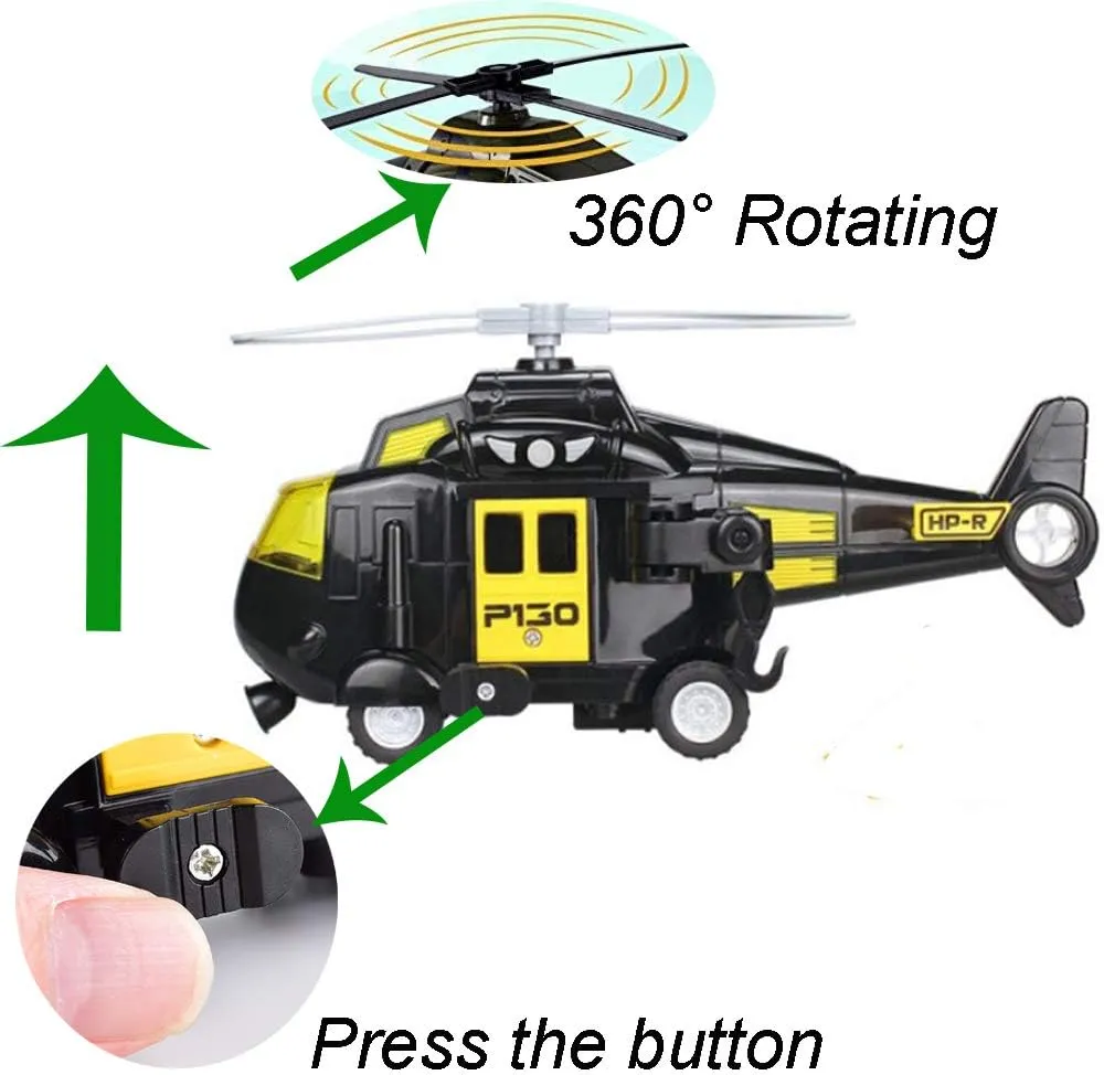 OMGTOY Military Helicopter, Airforce Airplane Toy with Hanging Basket Lights and Sounds for Kids(Black)