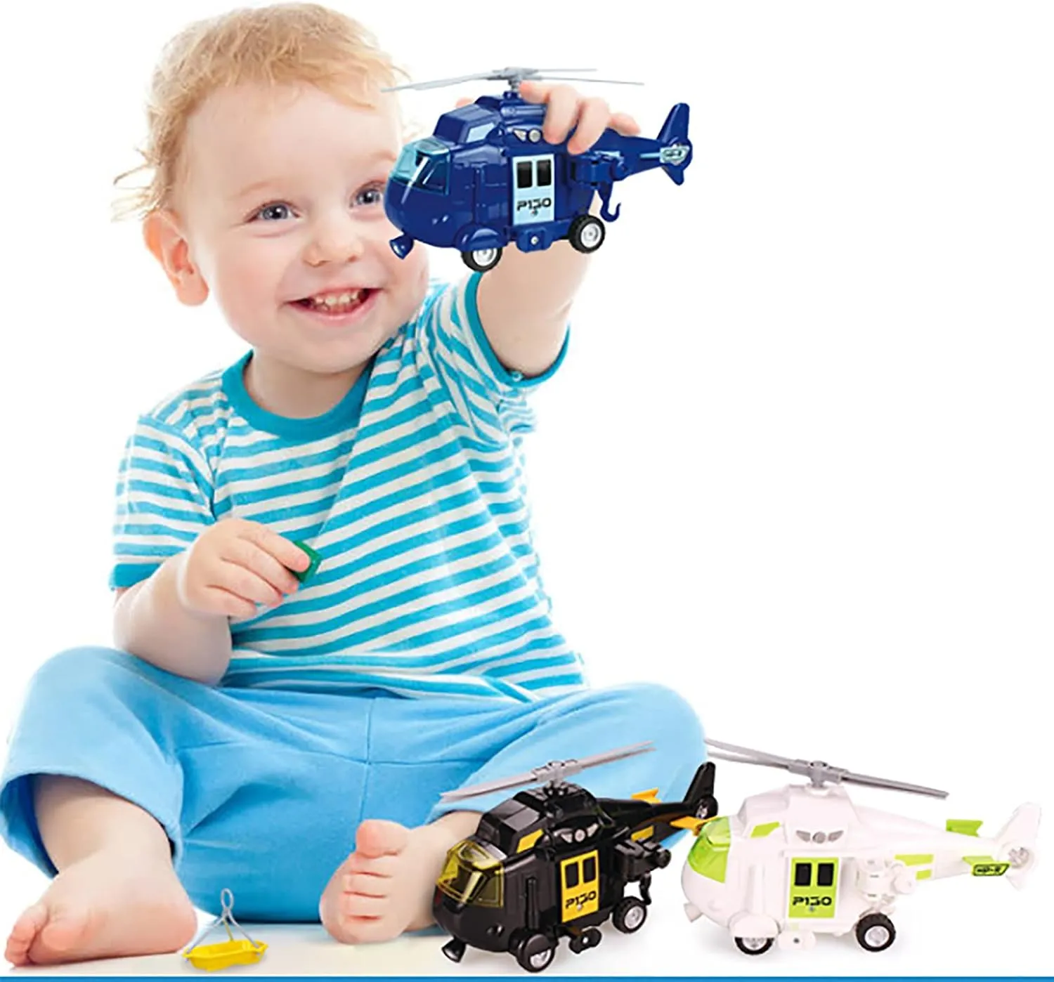 OMGTOY Military Helicopter, Airforce Airplane Toy with Hanging Basket Lights and Sounds for Kids(Blue)