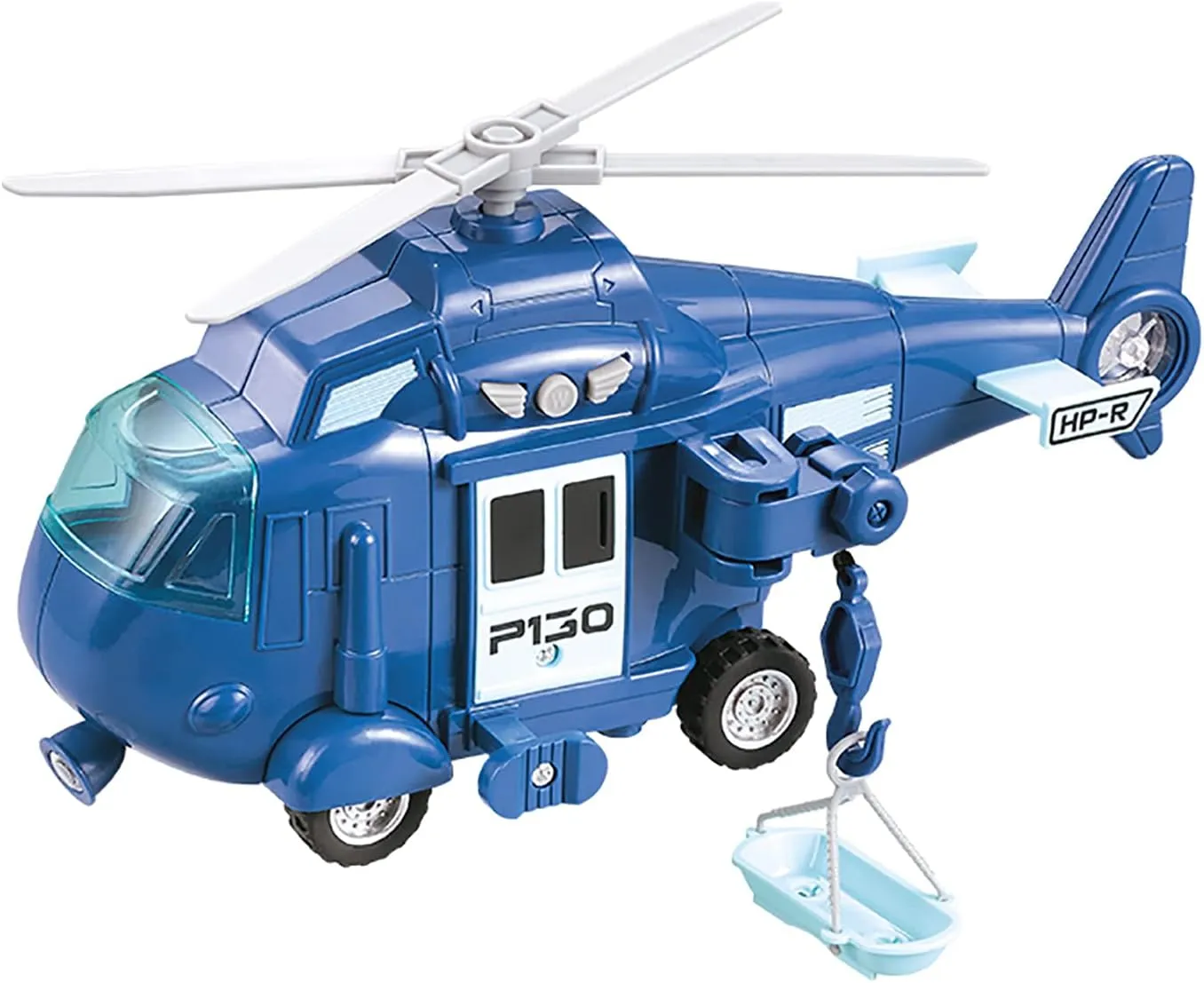 OMGTOY Military Helicopter, Airforce Airplane Toy with Hanging Basket Lights and Sounds for Kids(Blue)