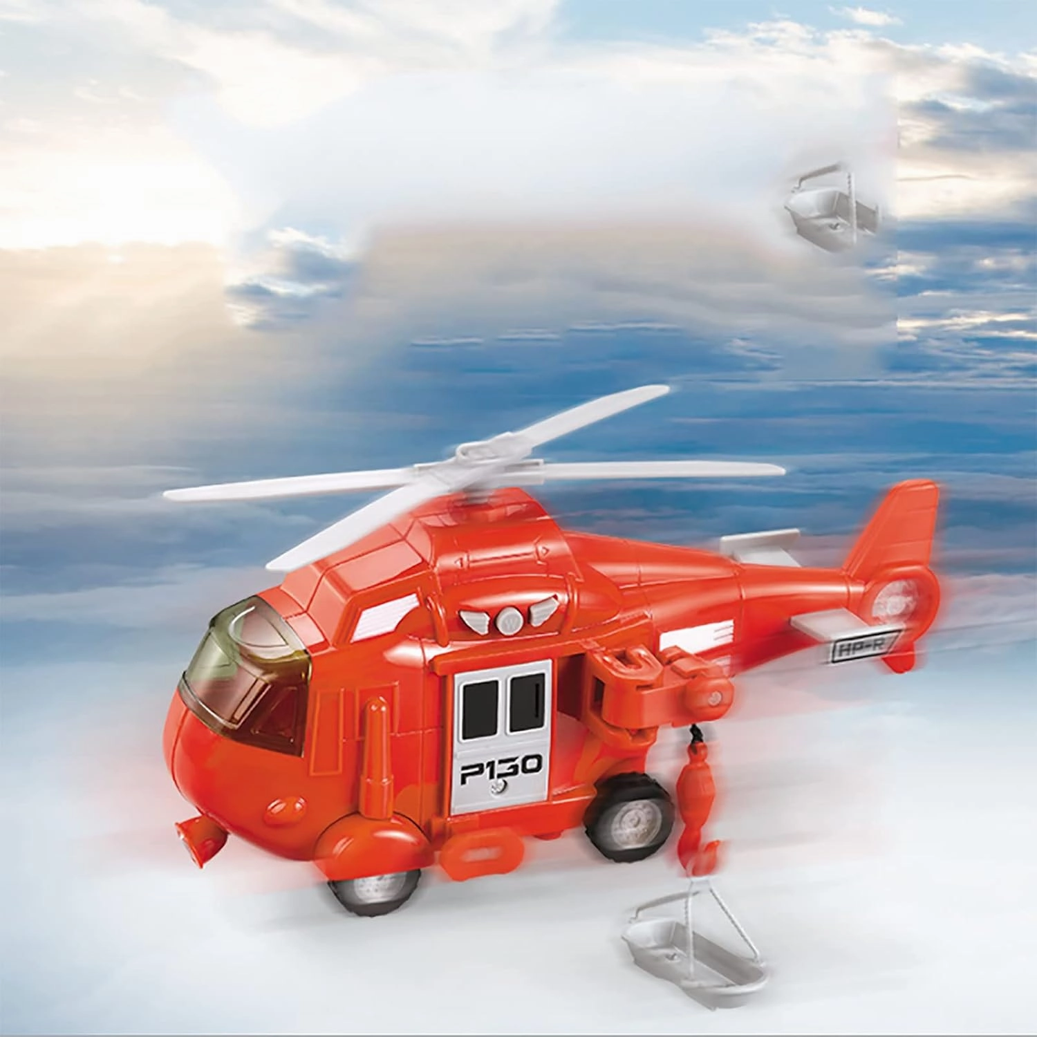 OMGTOY Military Helicopter, Airforce Airplane Toy with Hanging Basket Lights and Sounds for Kids(Red)