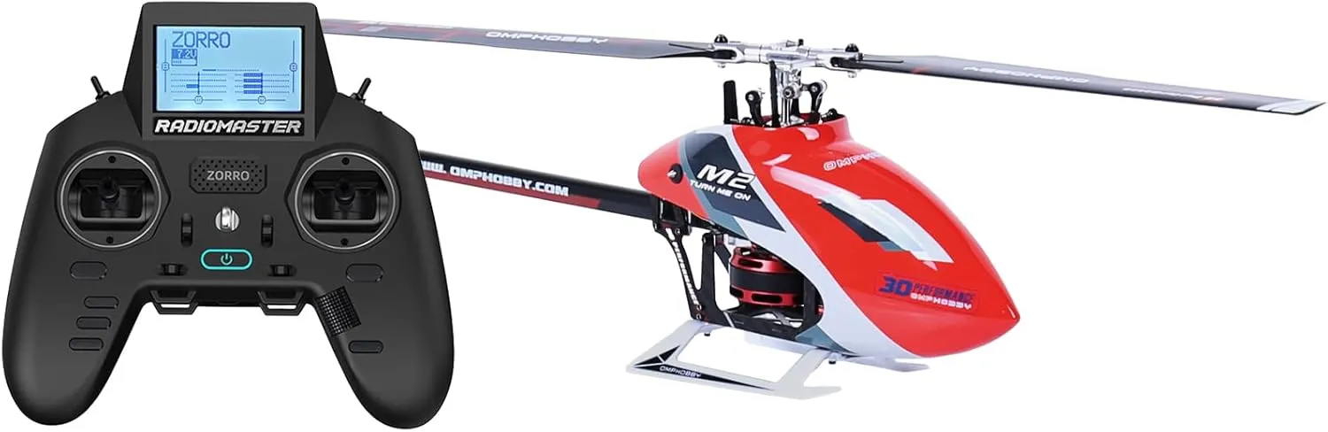 OMPHOBBY M2 EVO MK2 Ready To Fly RC Helicopter Outdoor Dual Brushless Motors Direct-Drive 6CH Remote Control Helicopters for Adults, 3D RC Plane with Remote Control Mini Drone RTF Red
