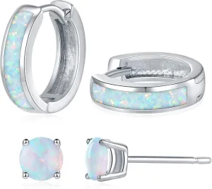 Opal Stud Huggie Hoop Earrings: Hypoallergenic 14K Gold/Silver/Rose Gold Plated Small Hoop Earrings for Women Sensitive Ears