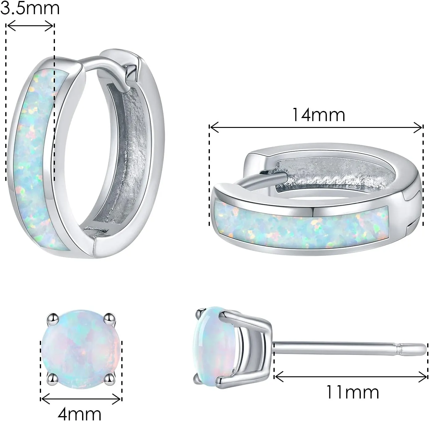 Opal Stud Huggie Hoop Earrings: Hypoallergenic 14K Gold/Silver/Rose Gold Plated Small Hoop Earrings for Women Sensitive Ears