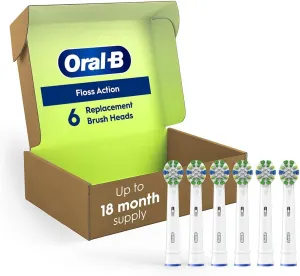 Oral-B Floss Action Replacement Brush Heads for an Oral-B Electric Toothbrush, Pack of 6