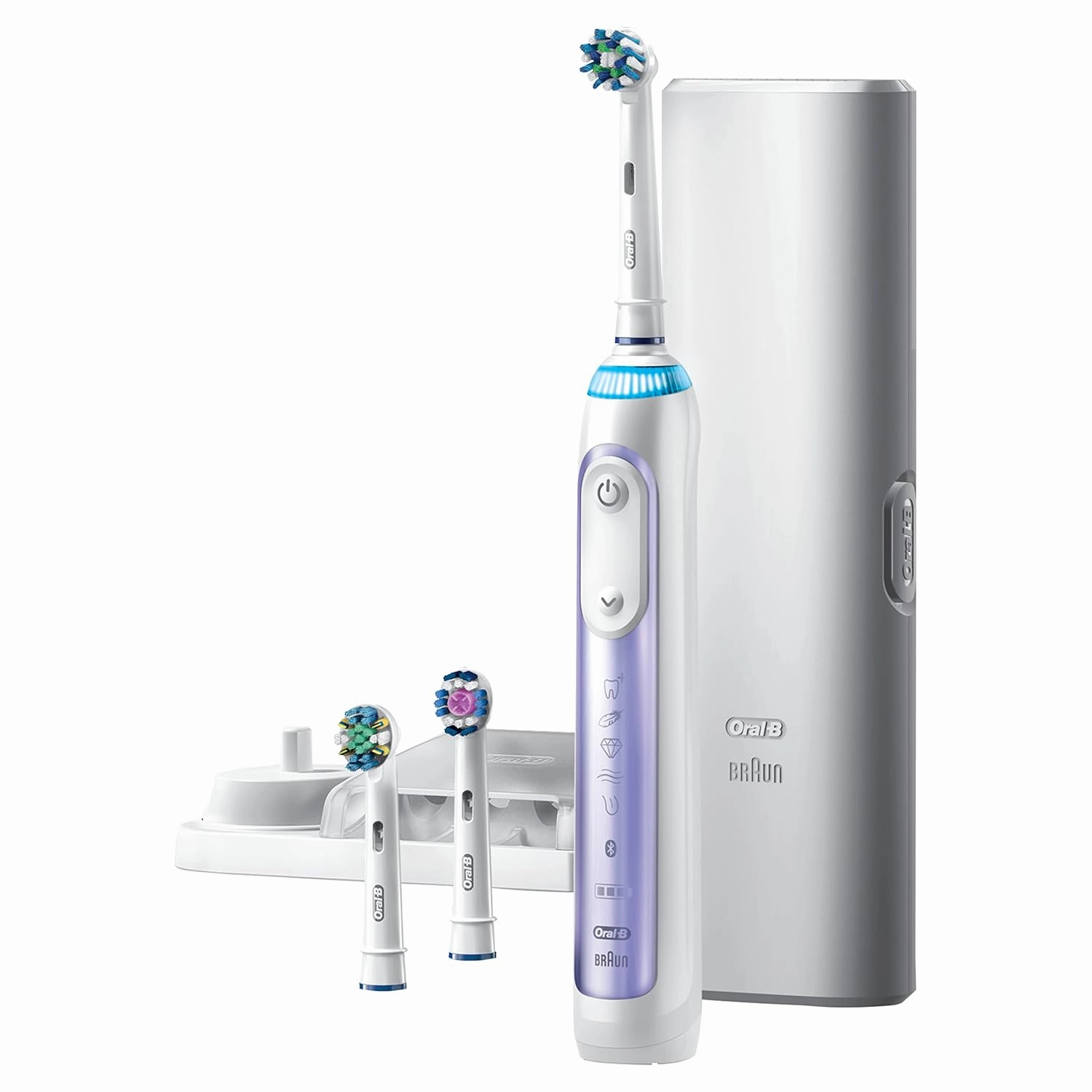 Oral-B 7500 Electric Toothbrush, Orchid Purple with 4 Brush Heads and Travel Case - Visible Pressure Sensor to Protect Gums - 5 Cleaning Modes - 2 Minute Timer