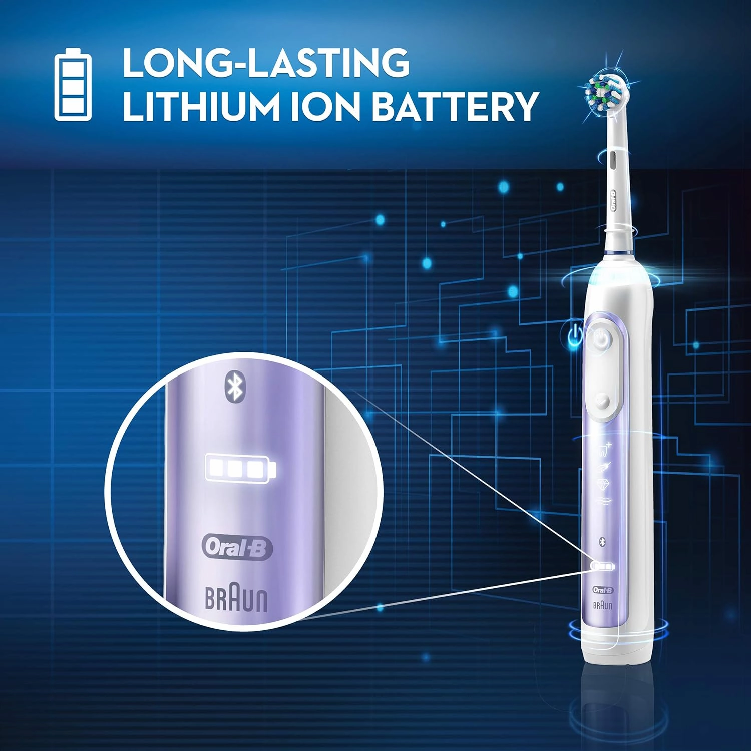 Oral-B 7500 Electric Toothbrush, Orchid Purple with 4 Brush Heads and Travel Case - Visible Pressure Sensor to Protect Gums - 5 Cleaning Modes - 2 Minute Timer