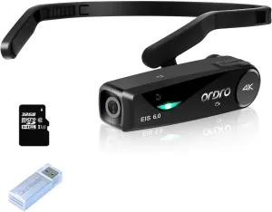 ORDRO EP6Plus 4K Vlog Camera FPV Video Camera Wearable Video Camcorder Head Mounted Camera Hands-Free, EIS6.0 Anti-Shake, 130 Wide-Angle WiFi APP Control Cameras with 32G Card- Black