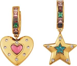 Ornaland Dangle Hoop Earring for Women 18K Gold Plated Personalized Heart Star Charms Zirconia Dainty Earring Jewelry Gift for Women